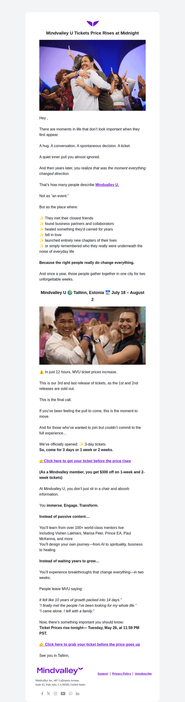 Mindvalley email from Tue, May 26, 2026