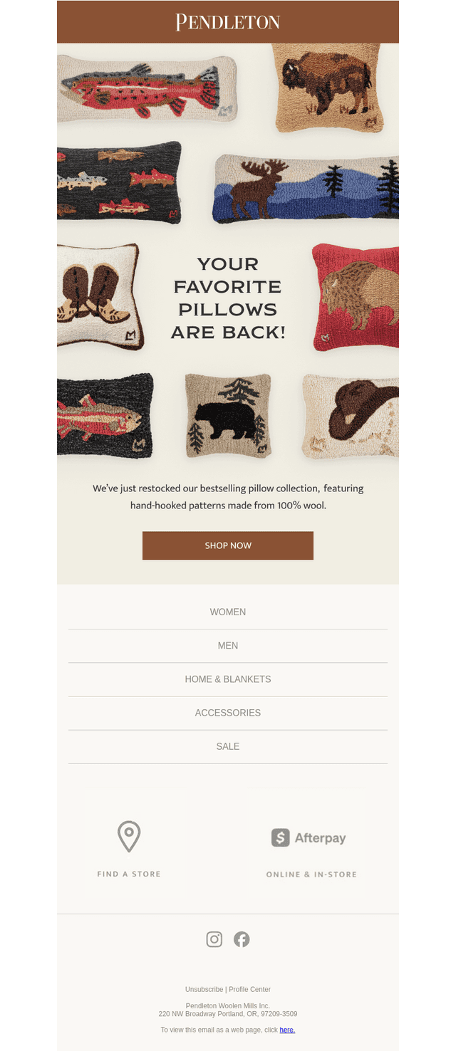 Pendleton Woolen Mills email from Tue, May 26, 2026