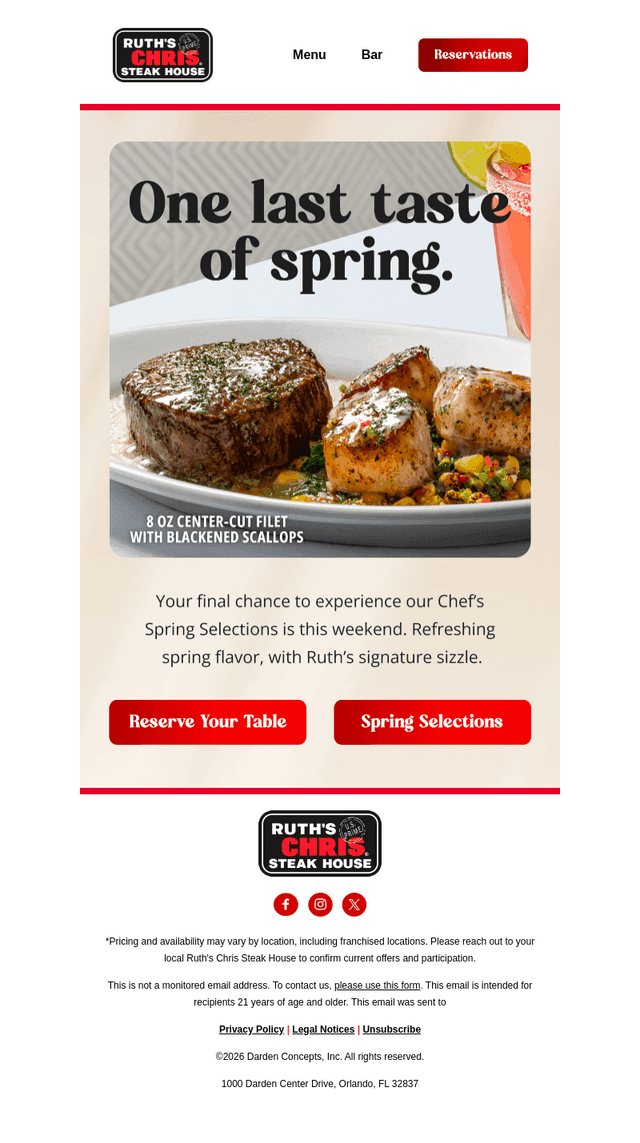 Ruth's Chris email from Tue, May 26, 2026