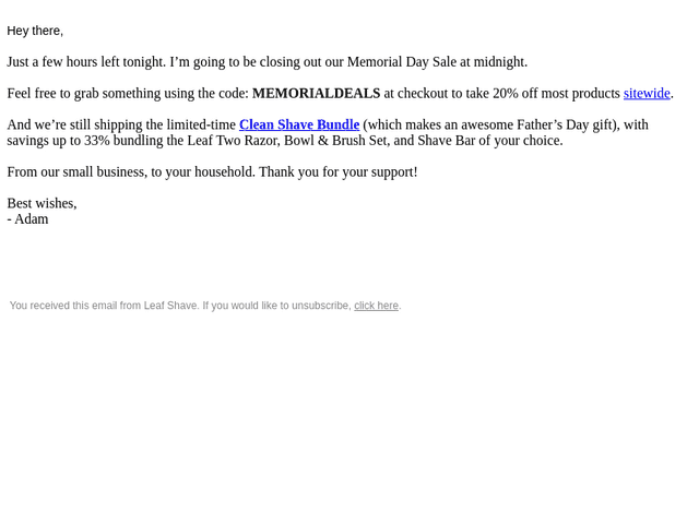 Leaf Shave email from Tue, May 26, 2026
