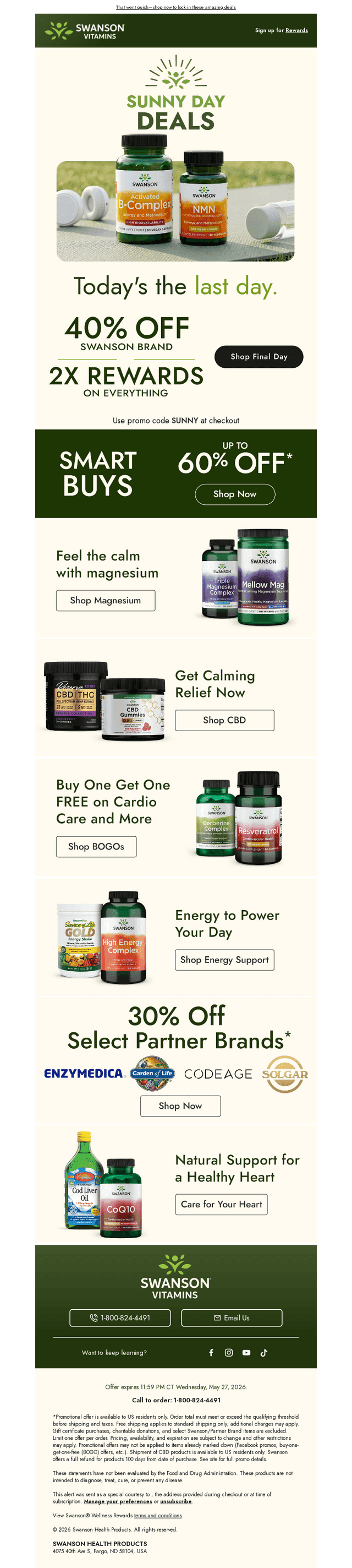 Double rewards on EVERYTHING + 40% off Swanson ends today!