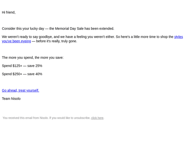 Nisolo email from Wed, May 27, 2026