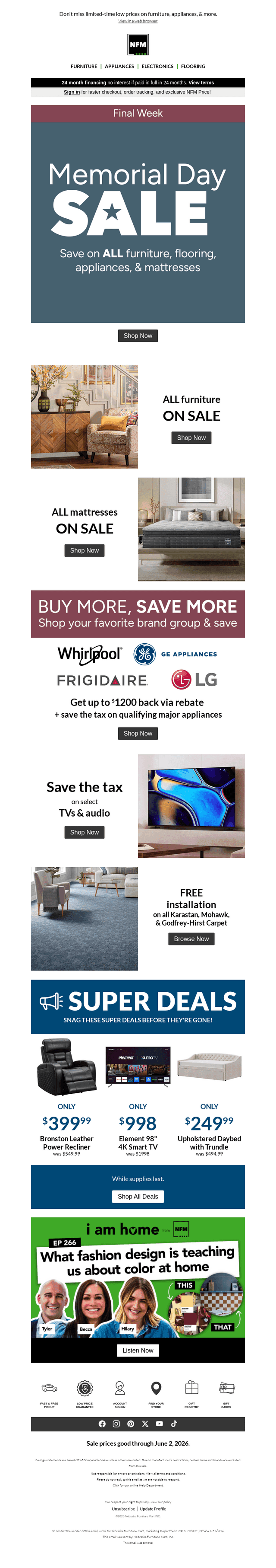 Nebraska Furniture Mart email from Wed, May 27, 2026