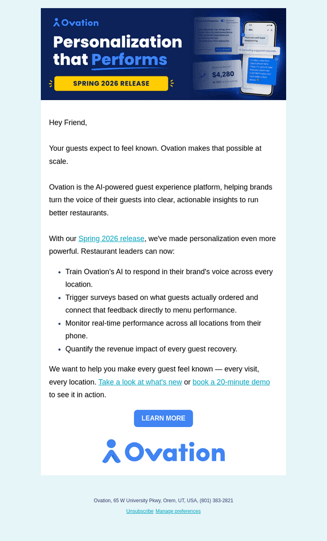 Ovation email from Wed, May 27, 2026