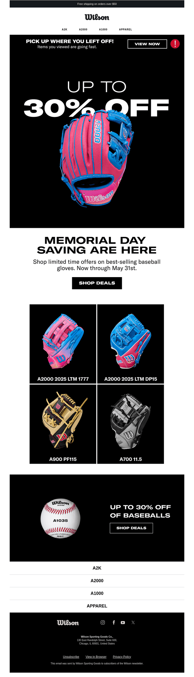 Wilson Sporting Goods Co. email from Wed, May 27, 2026