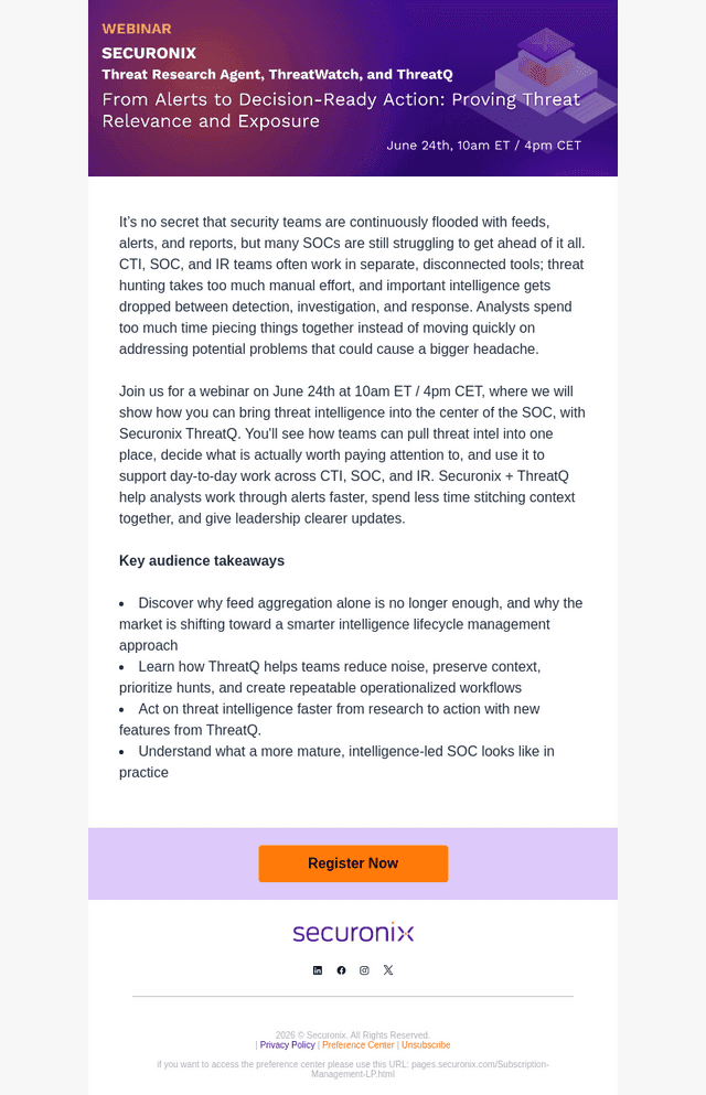 Securonix email from Thu, May 28, 2026