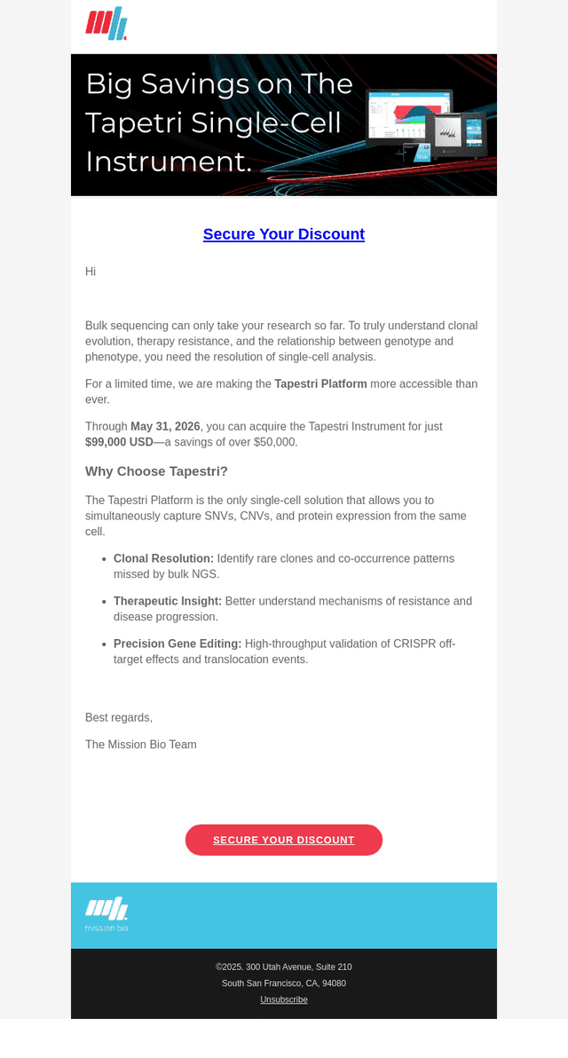 Mission Bio email from Thu, May 28, 2026