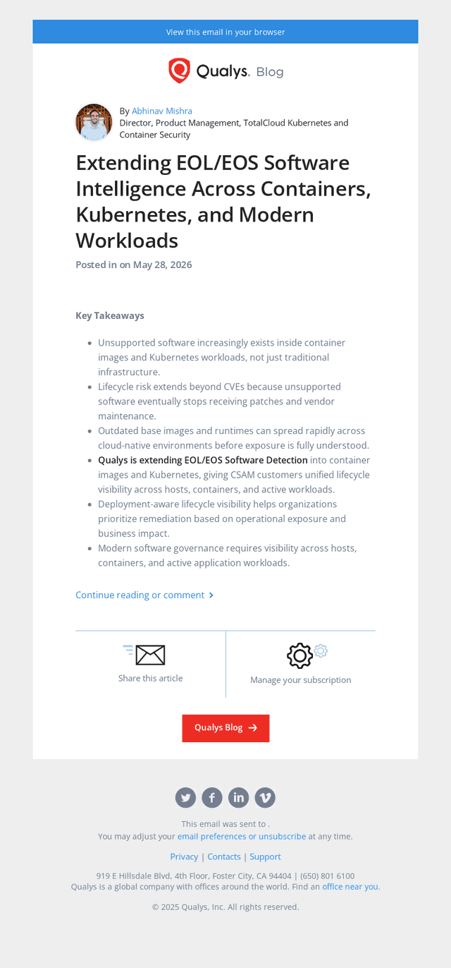Read the latest post - Extending EOL/EOS Software Intelligence Across Containers, Kubernetes, and Modern Workloads