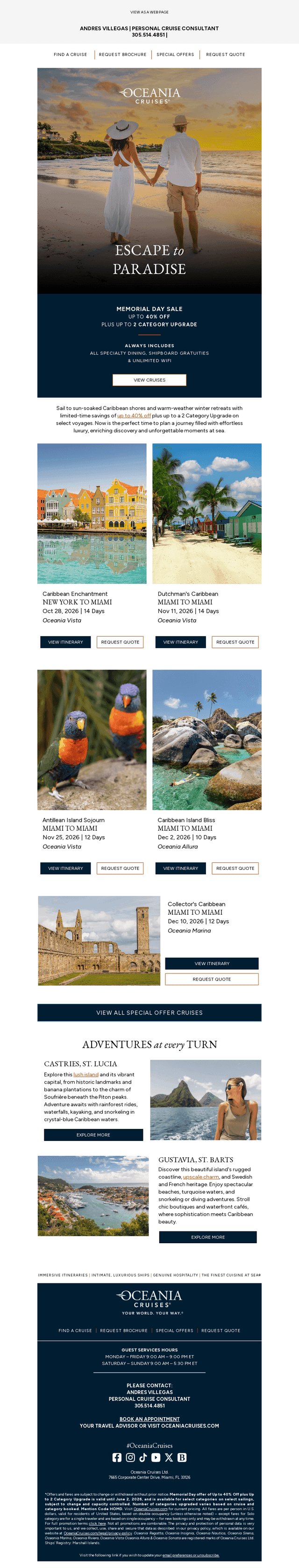 Oceania Cruises email from Thu, May 28, 2026