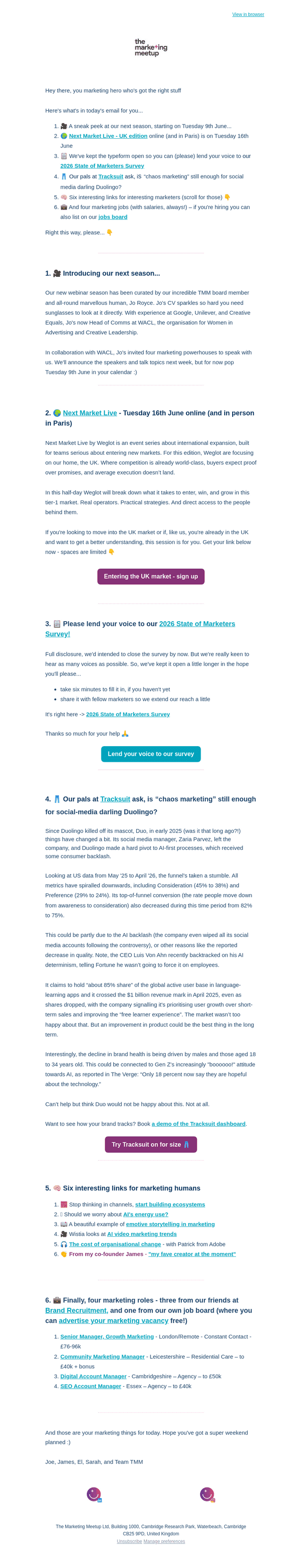 The Marketing Meetup email from Fri, May 29, 2026