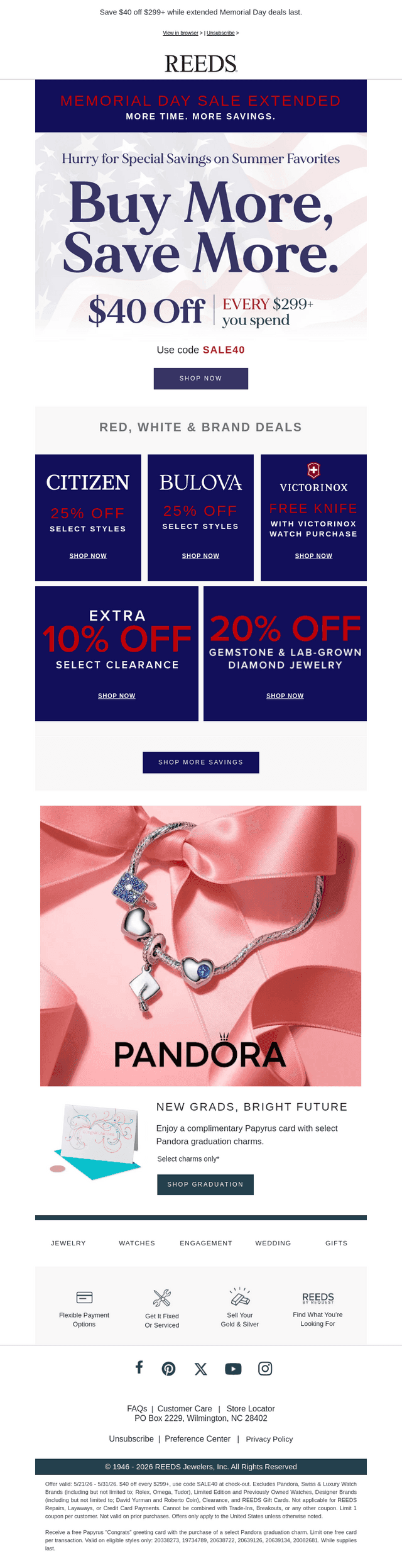REEDS Jewelers email from Fri, May 29, 2026