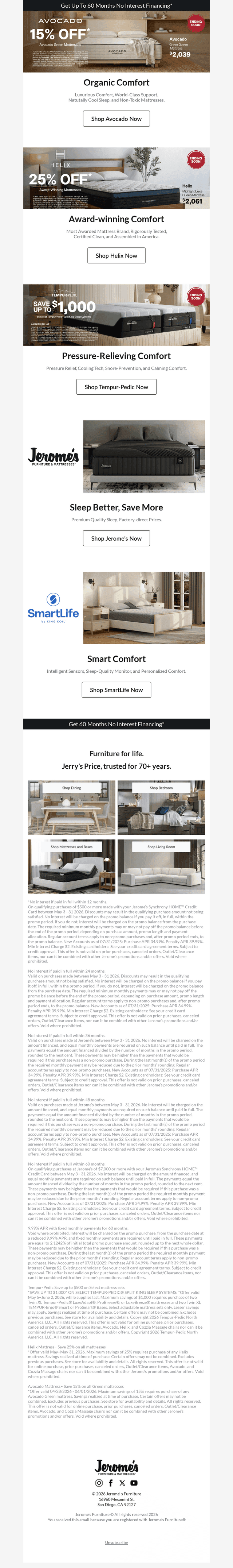 Jerome's Furniture email from Sat, May 30, 2026