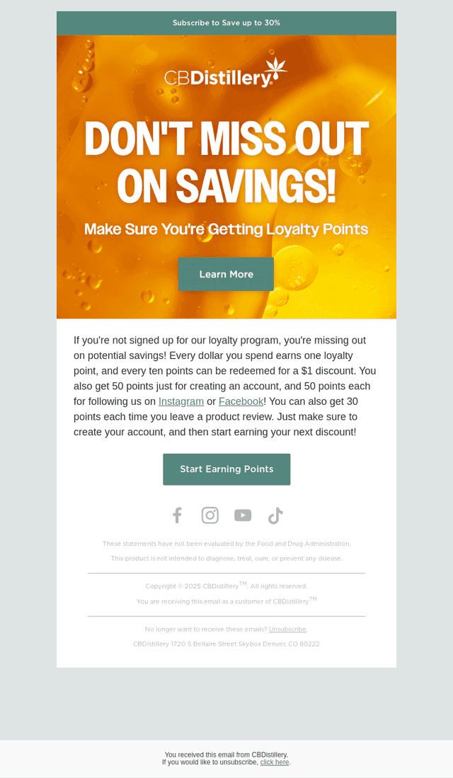 The CBDistillery email from Sat, May 30, 2026