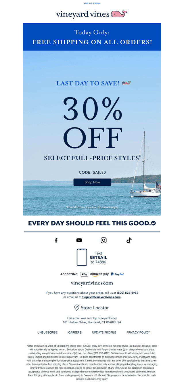 LAST DAY: 30% Off Select Styles + Free Shipping