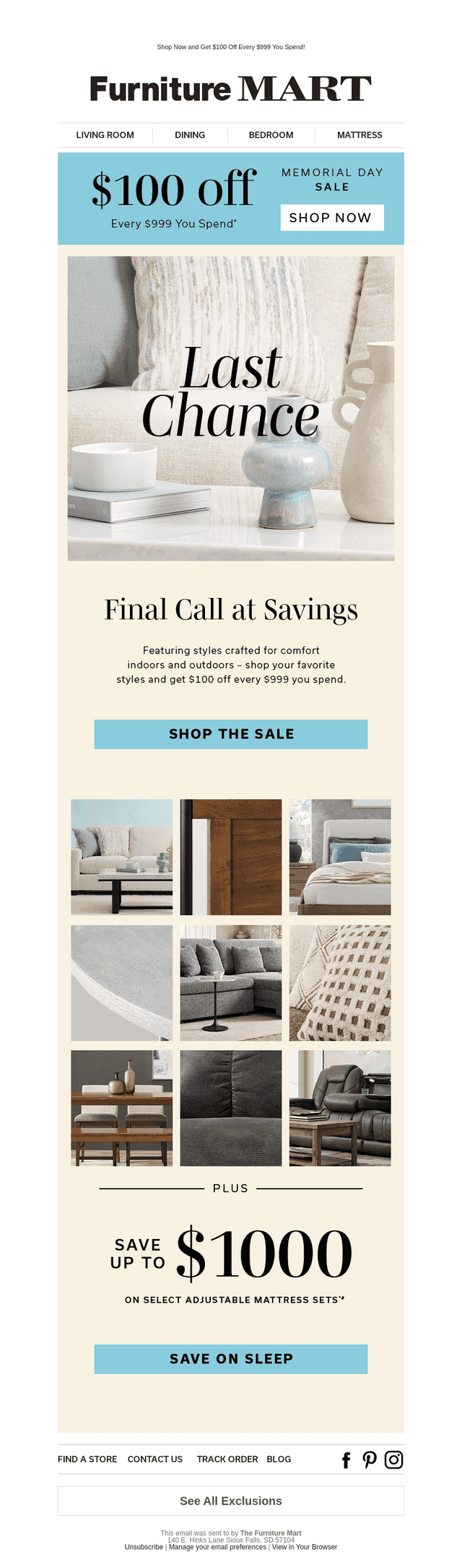 The Furniture Mart email from Sun, May 31, 2026