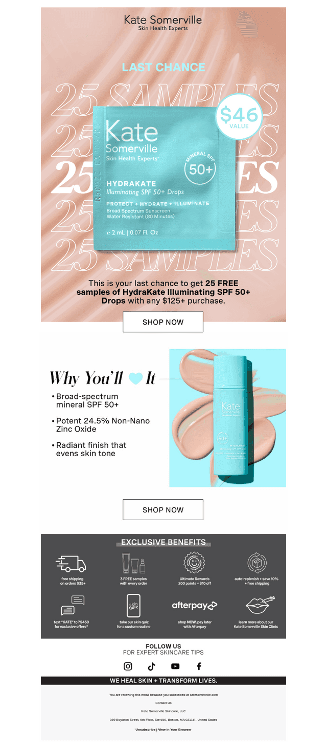 LAST DAY: 25 FREE HydraKate SPF Samples 🏖️