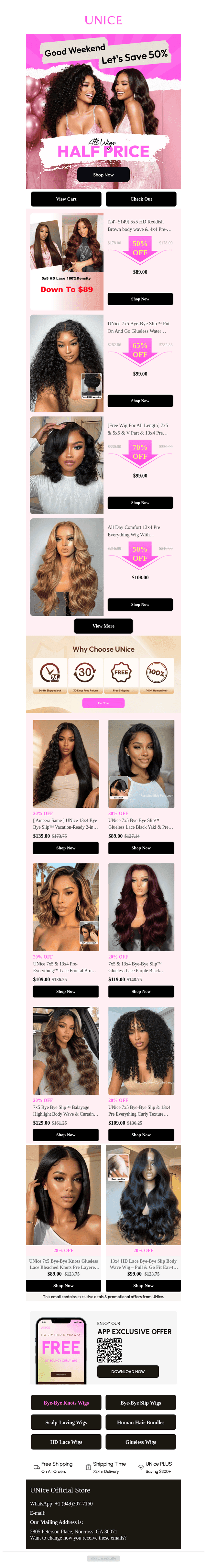 Hot Weather Friendly Wigs 50% Off