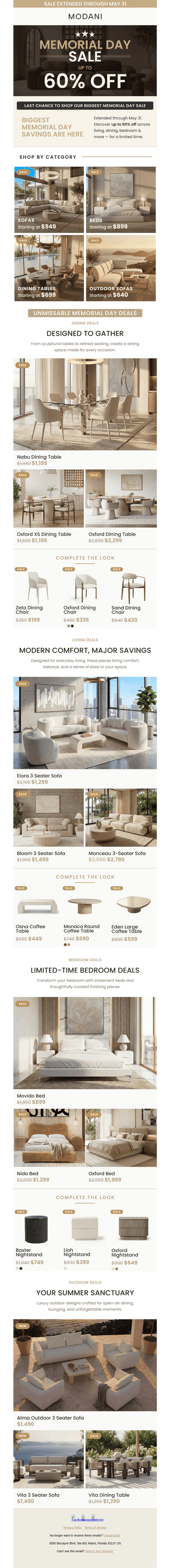 Modani Furniture email from Sun, May 31, 2026