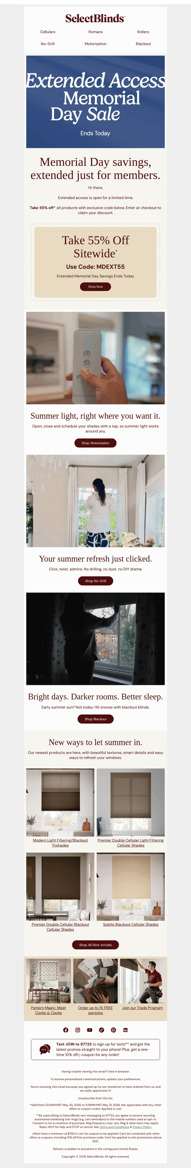 Select Blinds email from Sun, May 31, 2026