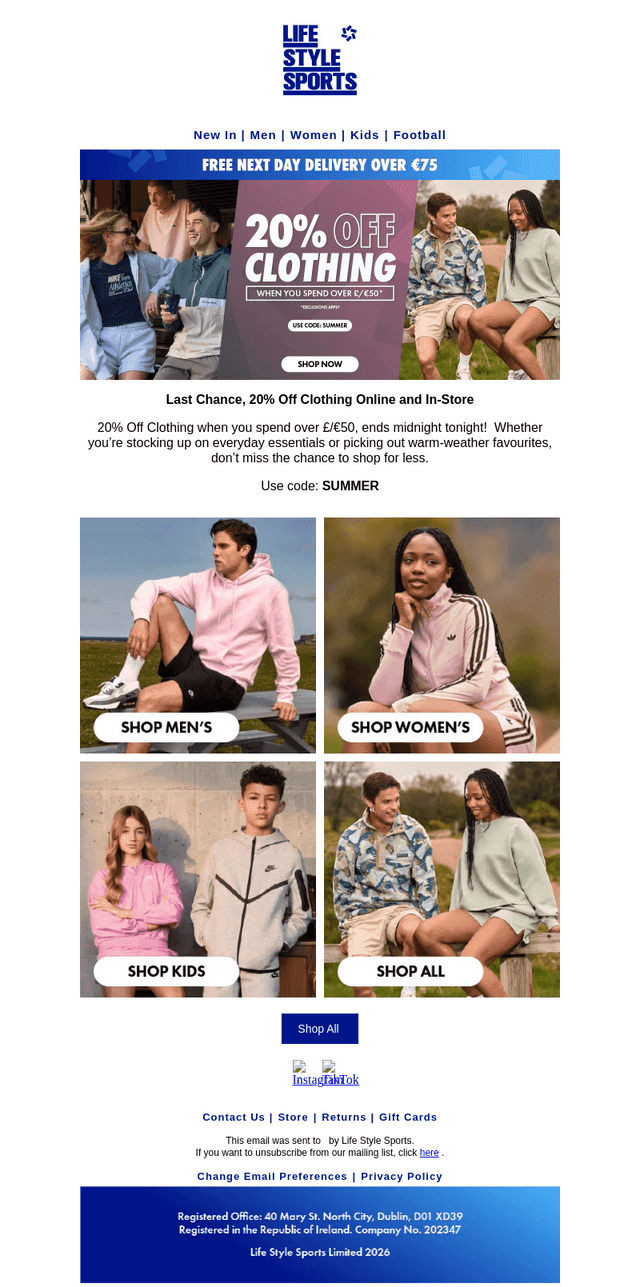 Life Style Sports email from Mon, Jun 1, 2026