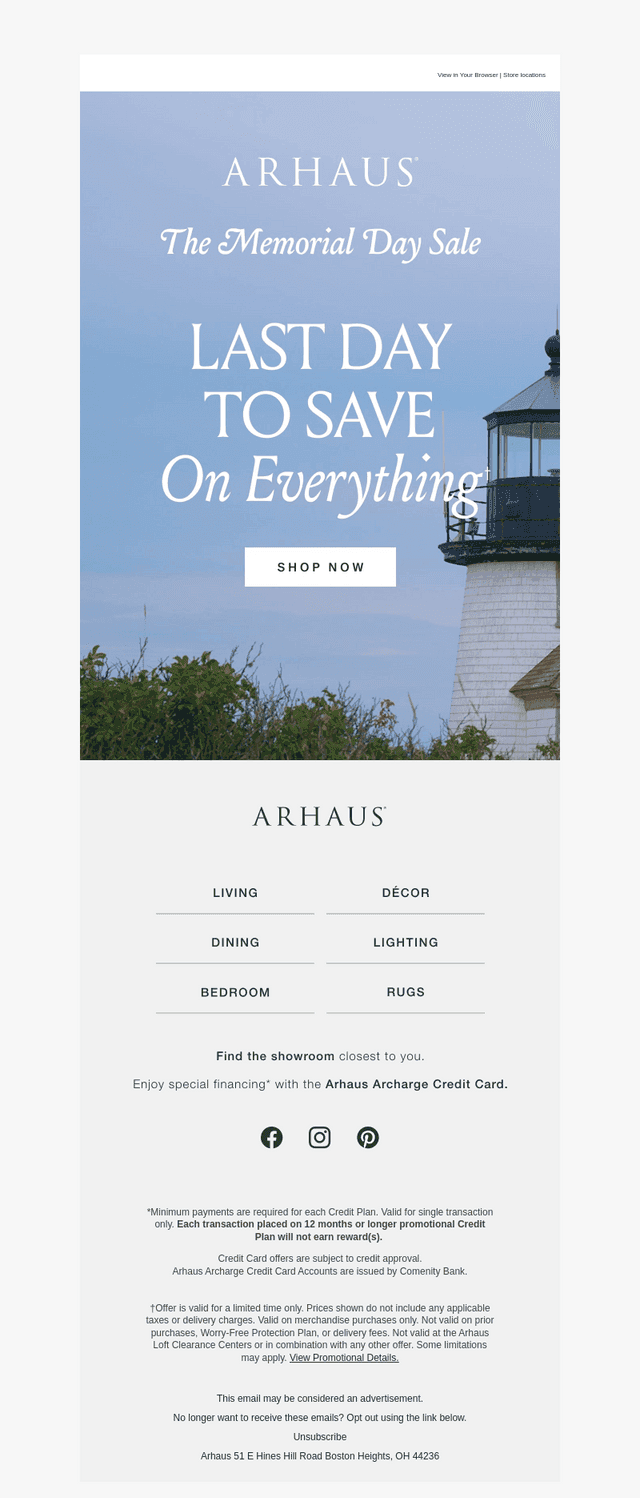 Arhaus email from Mon, Jun 1, 2026