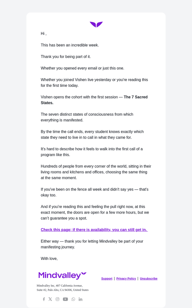 Mindvalley email from Mon, Jun 1, 2026
