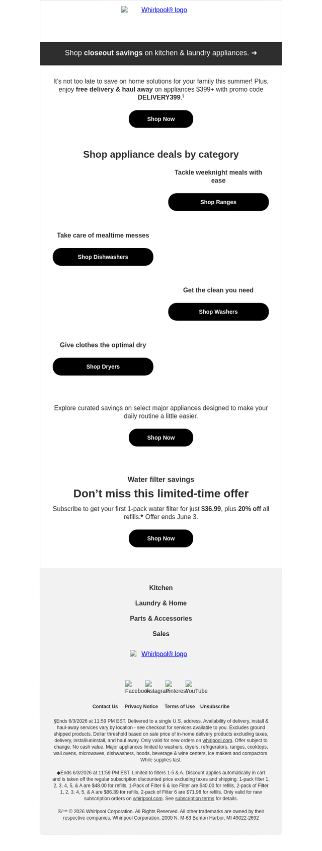 Whirlpool email from Mon, Jun 1, 2026