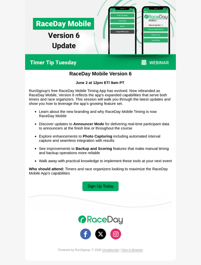 RunSignUp email from Mon, Jun 1, 2026