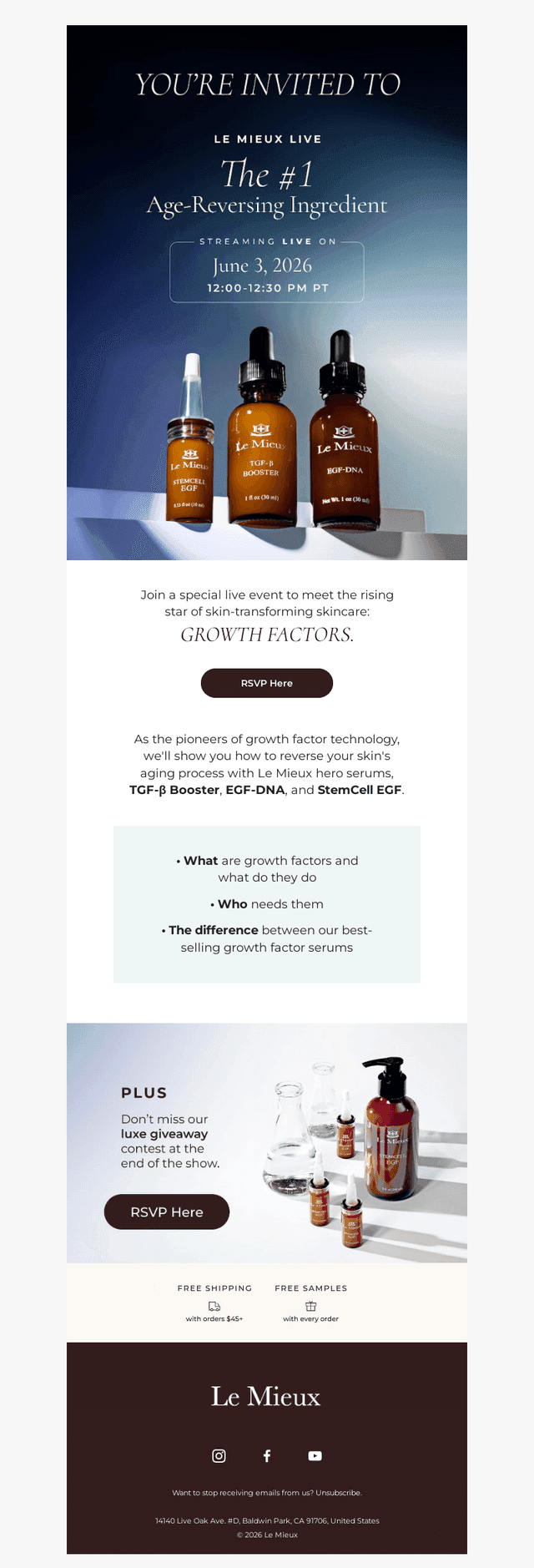 Le Mieux email from Mon, Jun 1, 2026