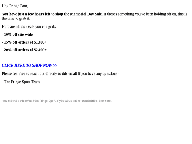 Fringe Sport email from Mon, Jun 1, 2026
