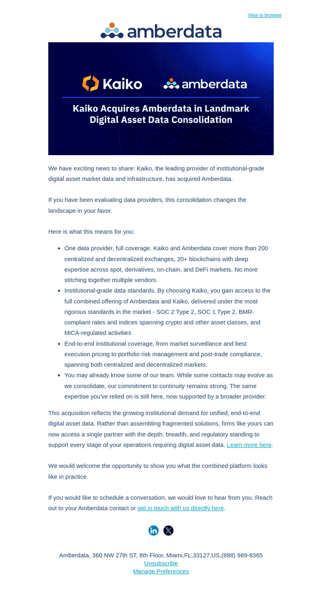 Amberdata Has Joined Kaiko: A Stronger Partner for Your Data Needs
