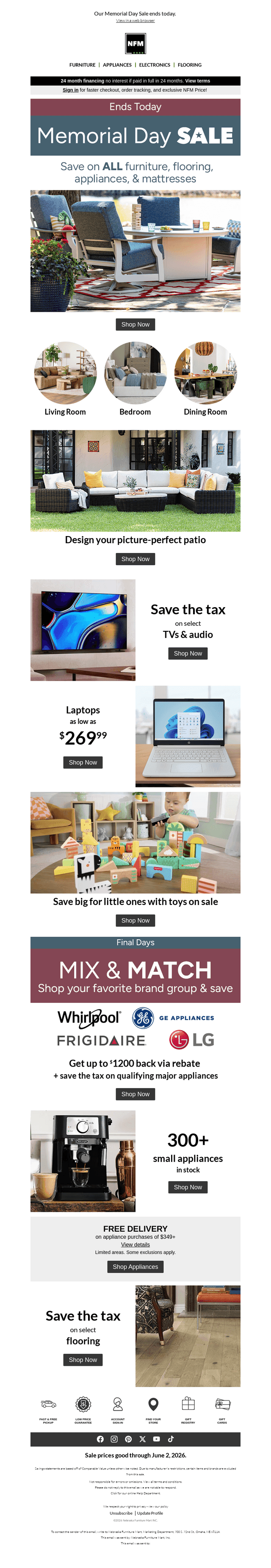 Nebraska Furniture Mart email from Tue, Jun 2, 2026