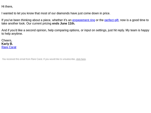 A quick update on our diamond pricing