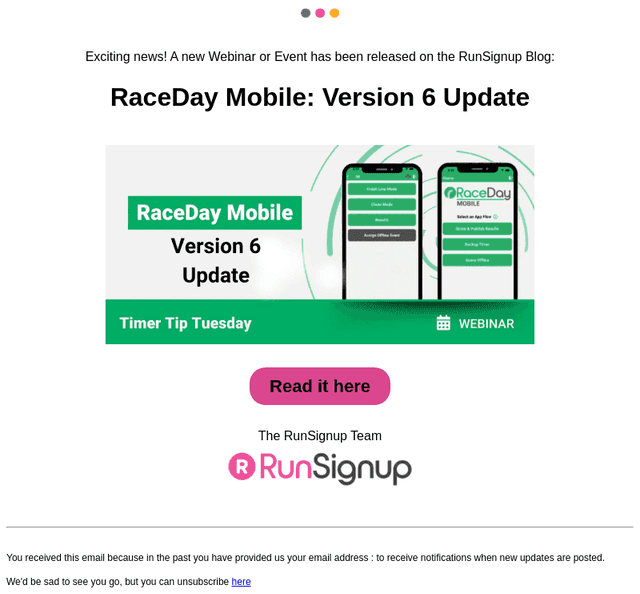 RunSignUp email from Wed, Jun 3, 2026