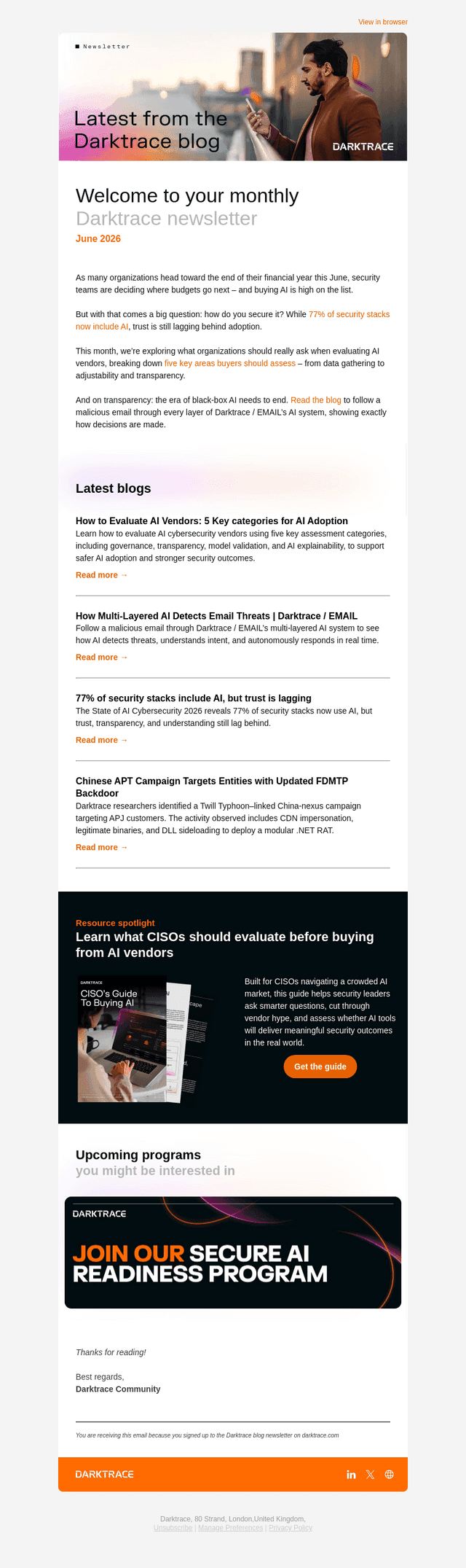 Darktrace email from Wed, Jun 3, 2026