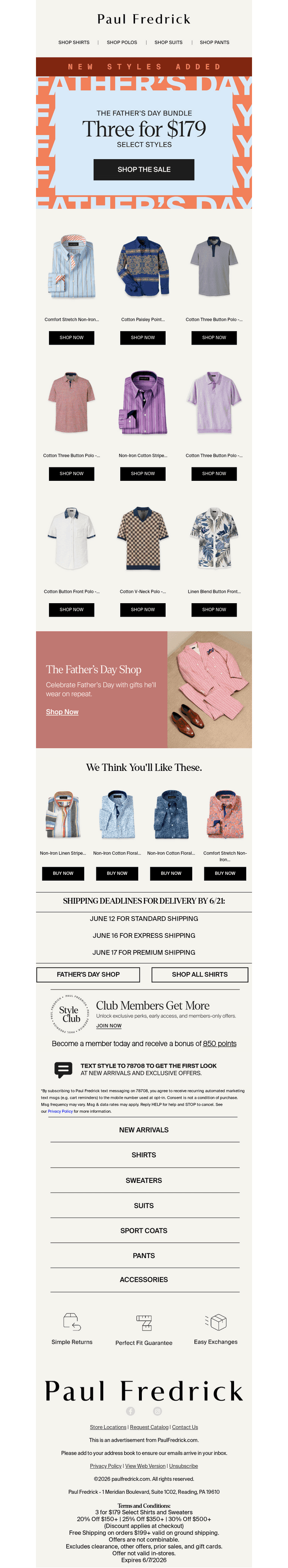3 for $179 Shirts Continues