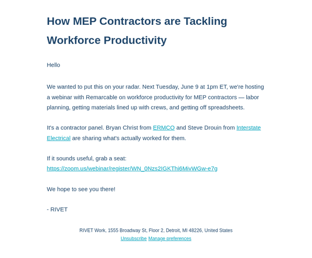 heads up — RIVET x Remarcable webinar next Tuesday