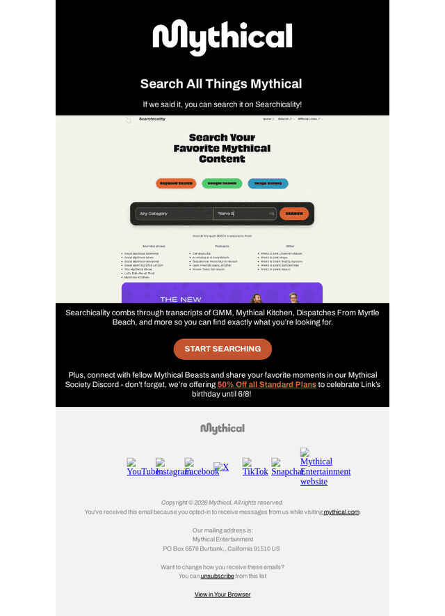 Mythical Store email from Fri, Jun 5, 2026