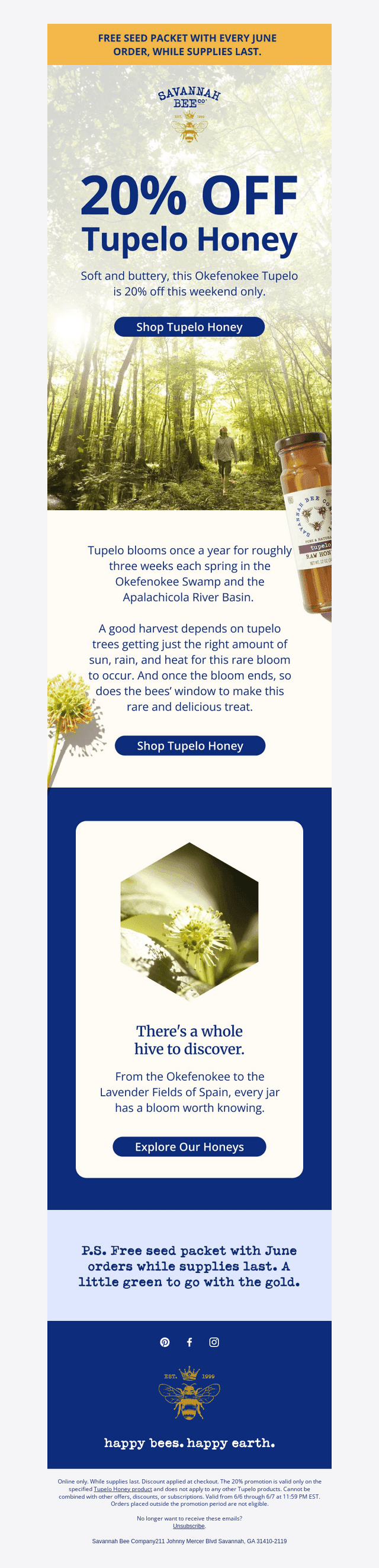 20% off Tupelo Honey. This weekend only.
