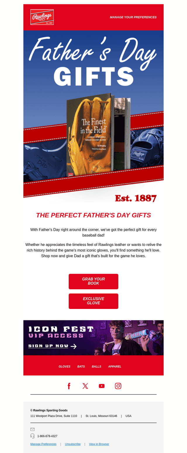 Rawlings Sporting Goods email from Sat, Jun 6, 2026