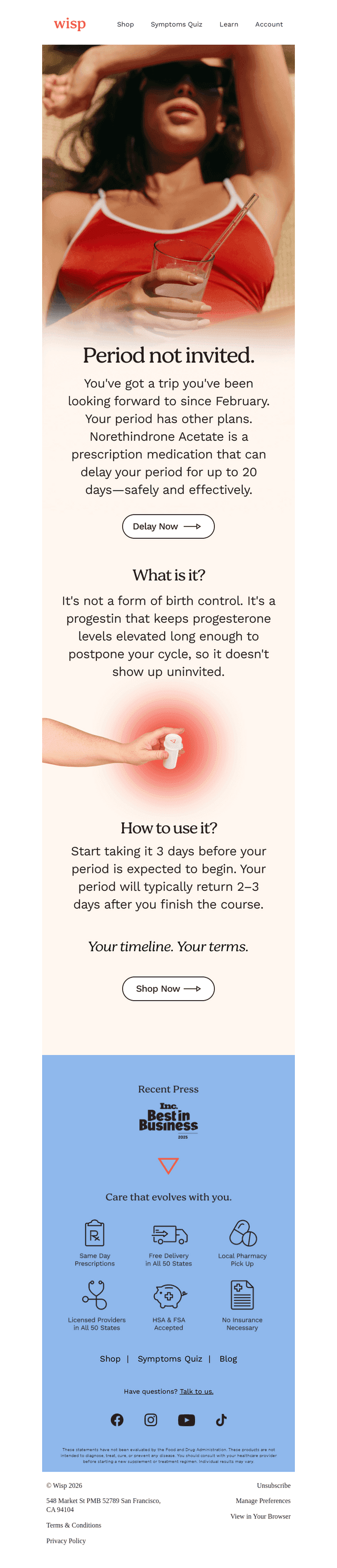 Delay your period up to 20 days 🏄‍♀️