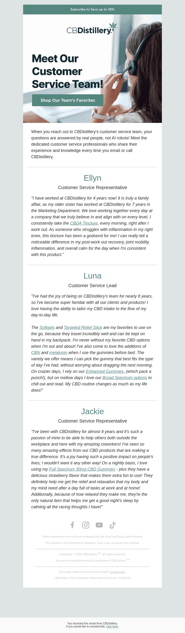 The CBDistillery email from Mon, Jun 8, 2026