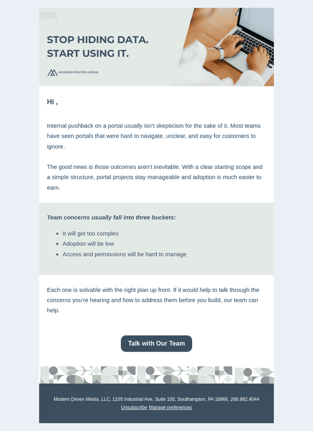 Modern Driven Media email from Mon, Jun 8, 2026
