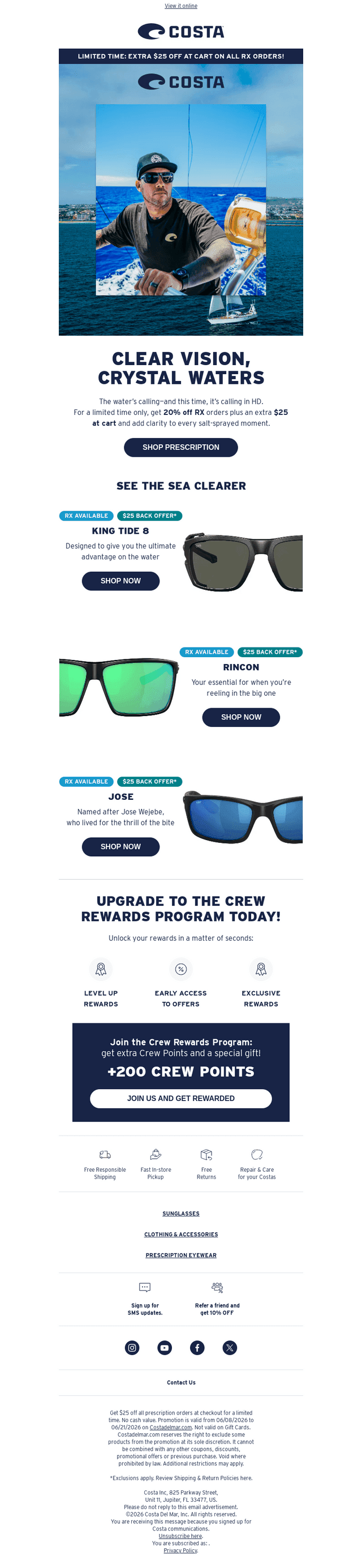 Costa Sunglasses email from Mon, Jun 8, 2026