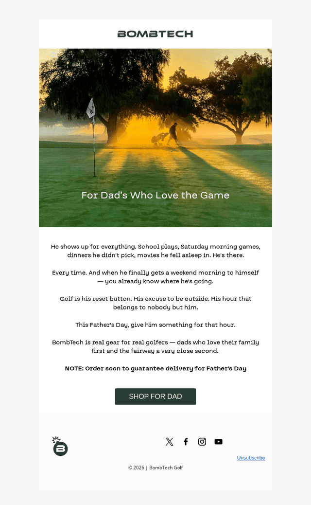 BombTech Golf email from Tue, Jun 9, 2026