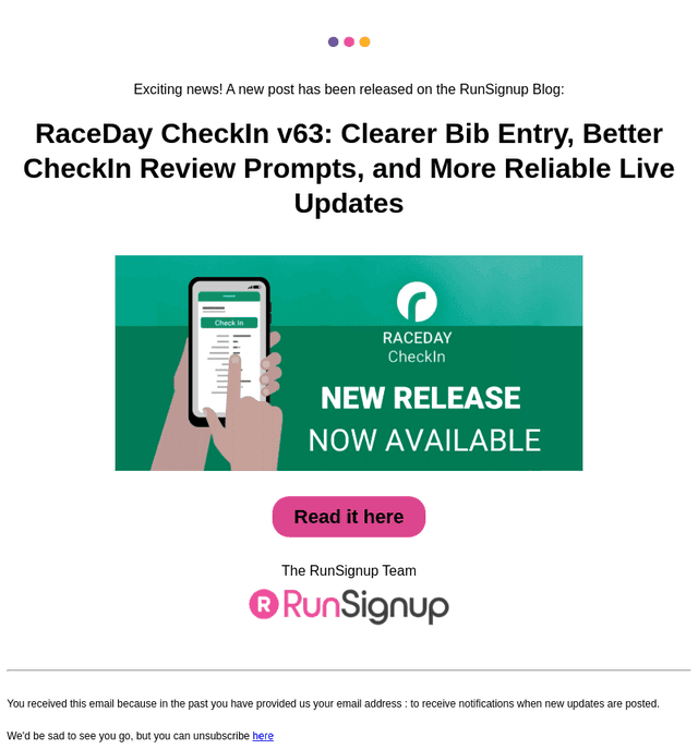 RunSignUp email from Tue, Jun 9, 2026
