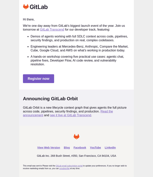 [Tomorrow] Join us at GitLab Transcend
