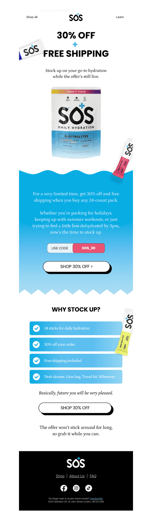 30% off hydration, plus free shipping