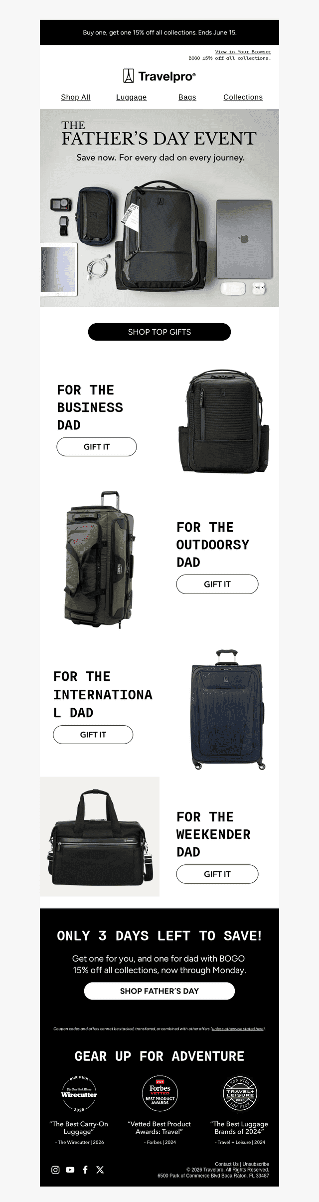 Travelpro Products email from Sat, Jun 13, 2026