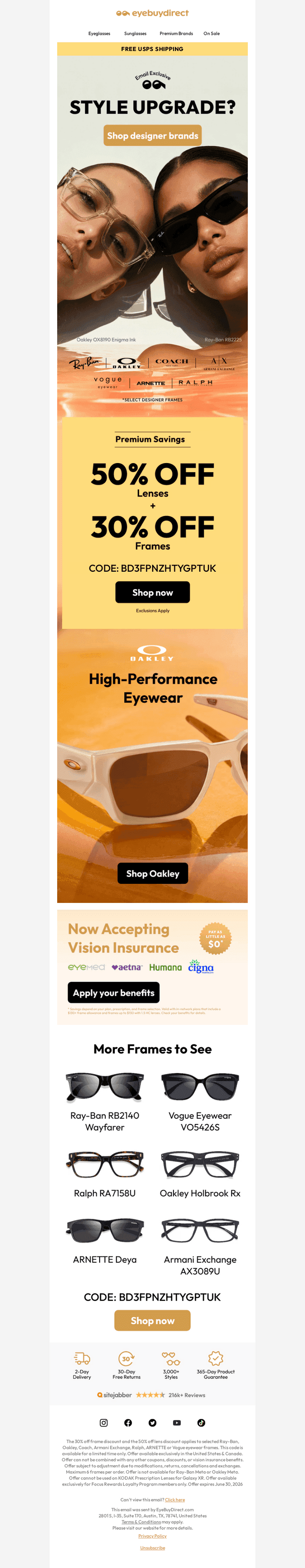 50% Off Lenses + 30% Off Designer Frames 😎🌅